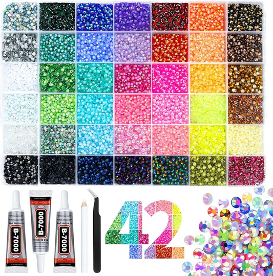 42000pcs 42-Color Jelly Flatback Rhinestone Kit – 3mm Crystal Gems for Nail Art, DIY Jewelry, Shoes & Craft Decoration